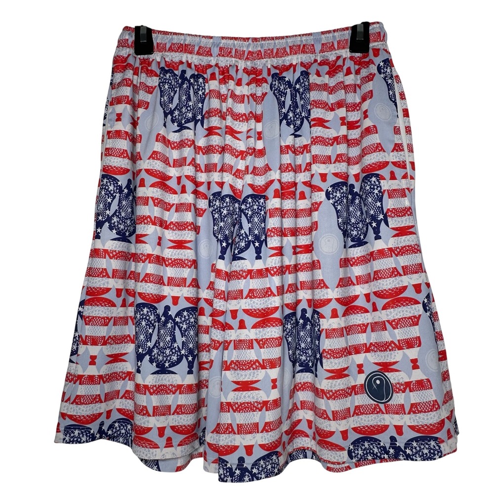 LAX So Hard USA Flag Lacrosse Stick Athletic Shorts Red White Blue Mens Small